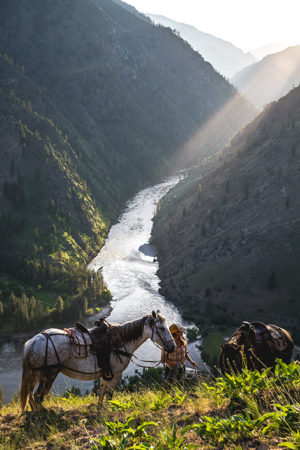 Horses and girl above the Main Salmon River